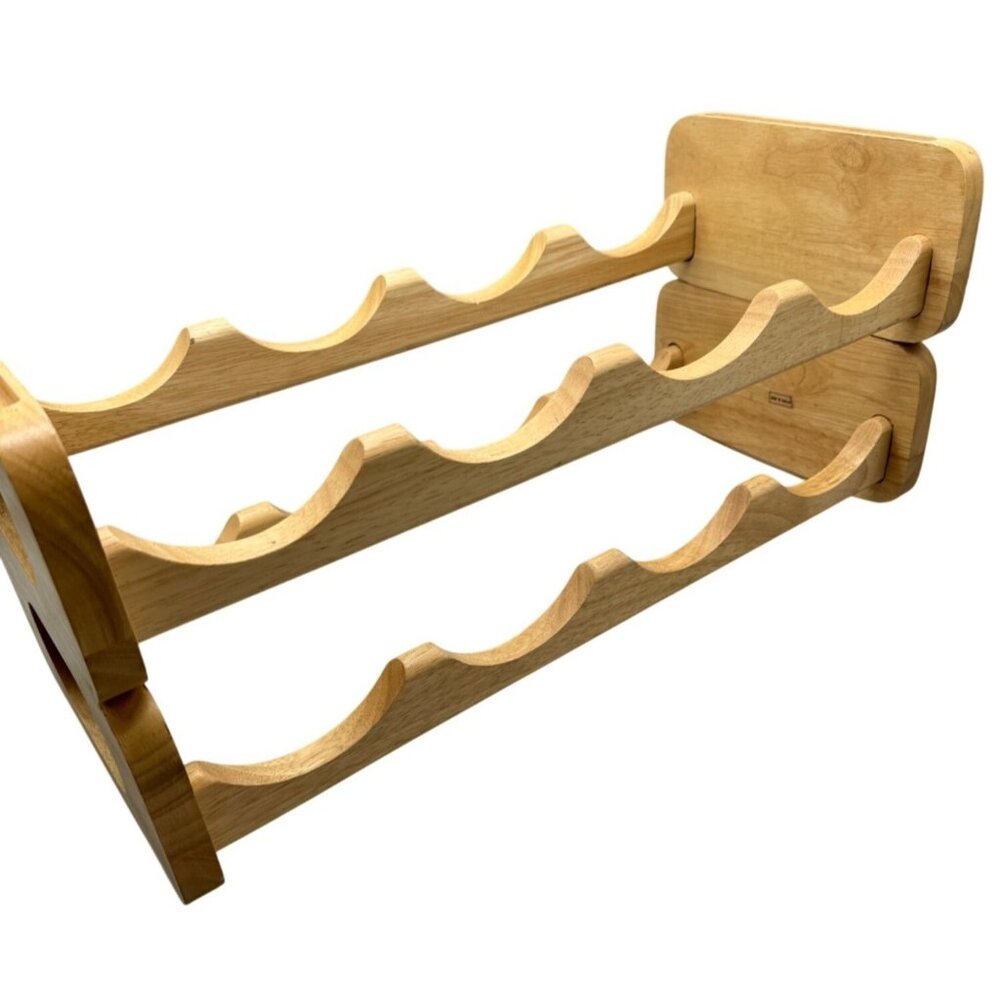 Wooden Countertop Wine Rack Holder For 6 Bottles Natural Finish Modern Design